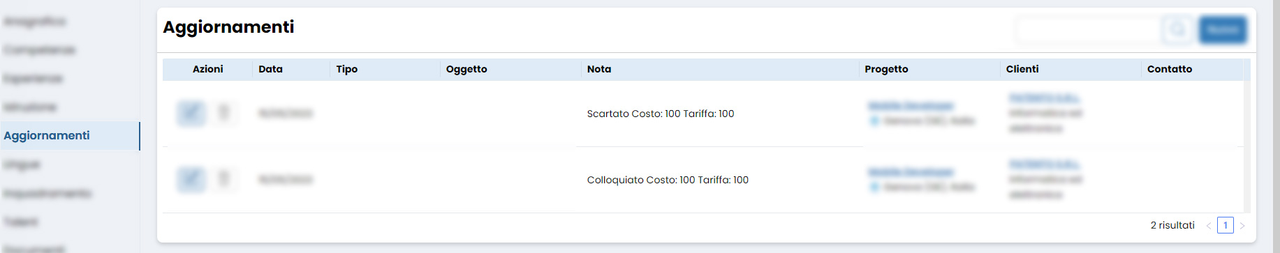 Performa Recruit Scheda Candidato aggiornamenti
