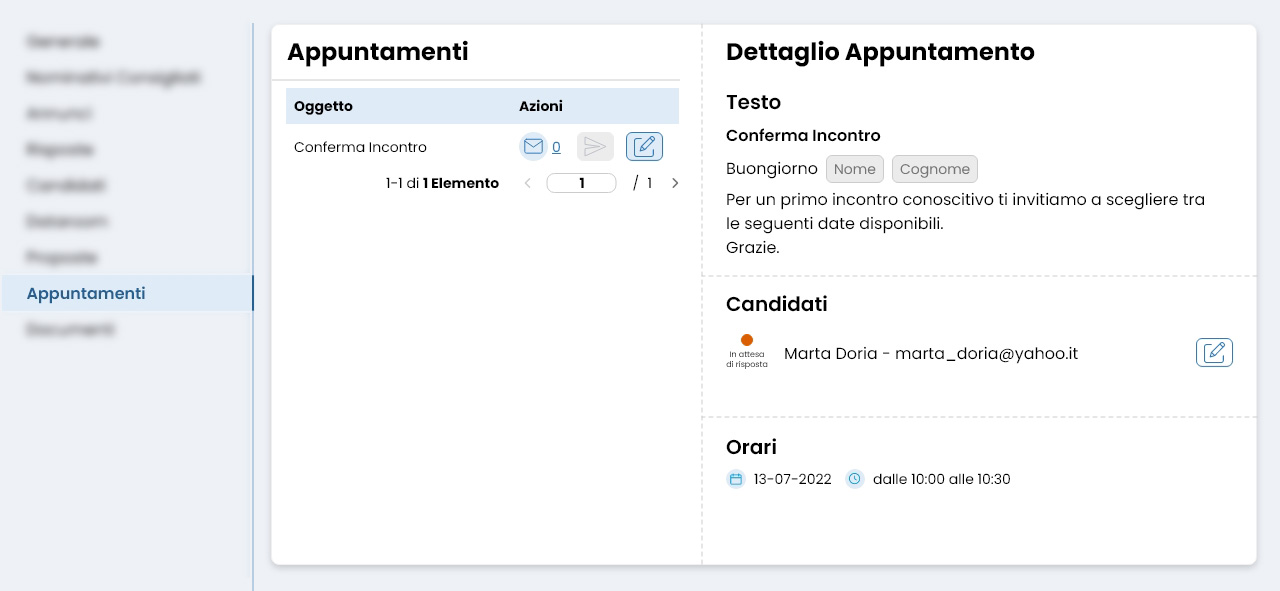 Performa Recruit Progettii riepilogo appuntamenti candidati