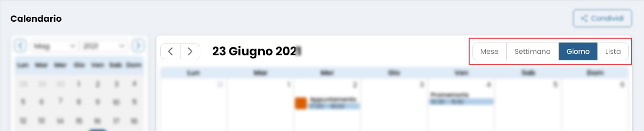 Performa Recruit Calendario visualizzazioni