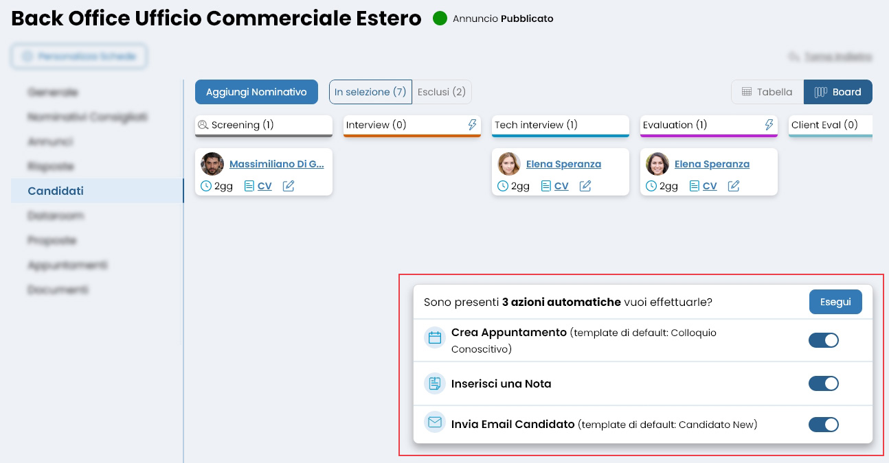 Performa Recruit Pipeline azioni automatiche