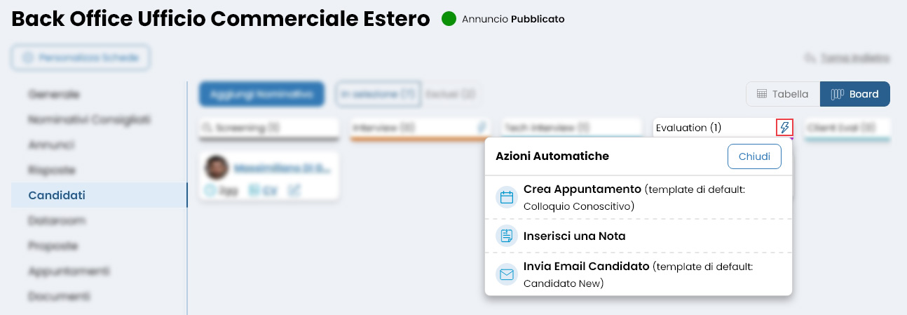 Performa Recruit Pipeline azioni automatiche preview
