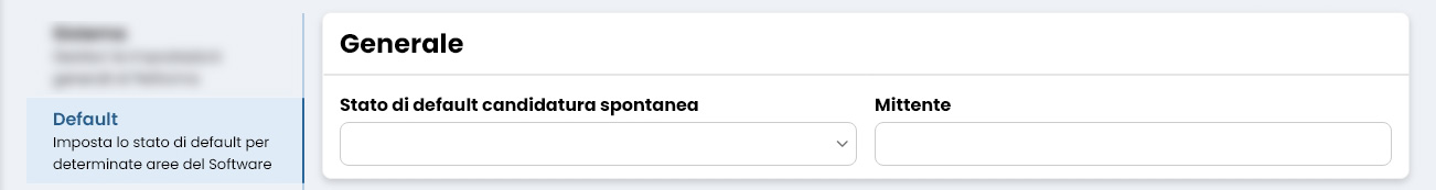 Performa Recruit Impostazioni default generale
