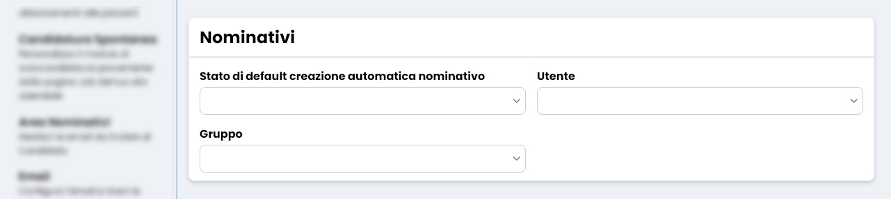 Performa Recruit Impostazioni default nominativi