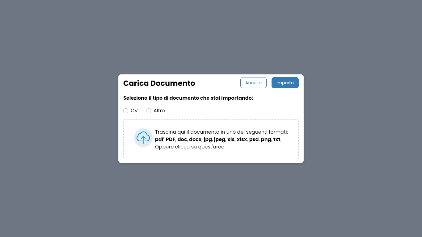 Performa Recruit Scheda Candidato carica documento