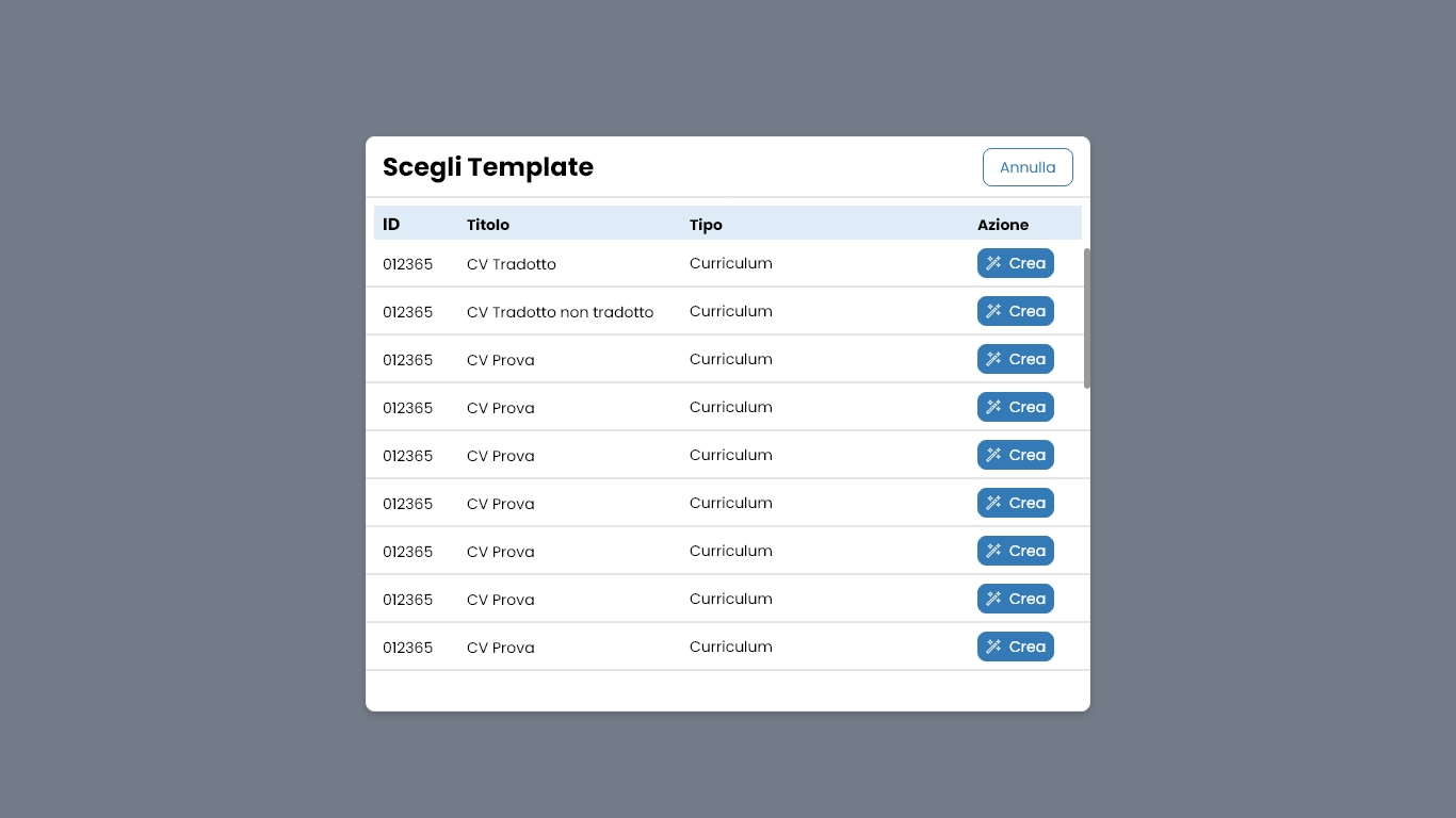 Performa Recruit Scheda Candidato genera cv da template