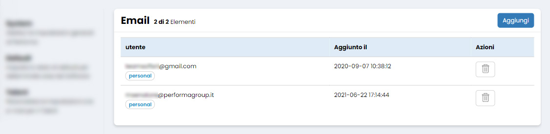 Performa Recruit Impostazioni email