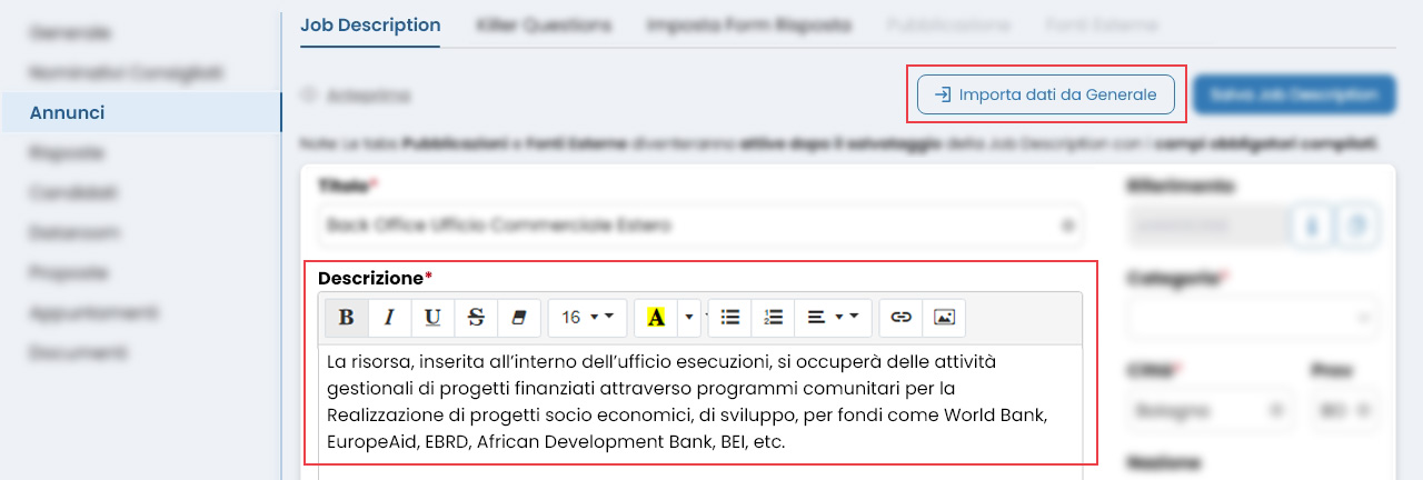 Performa Recruit Progettii job description