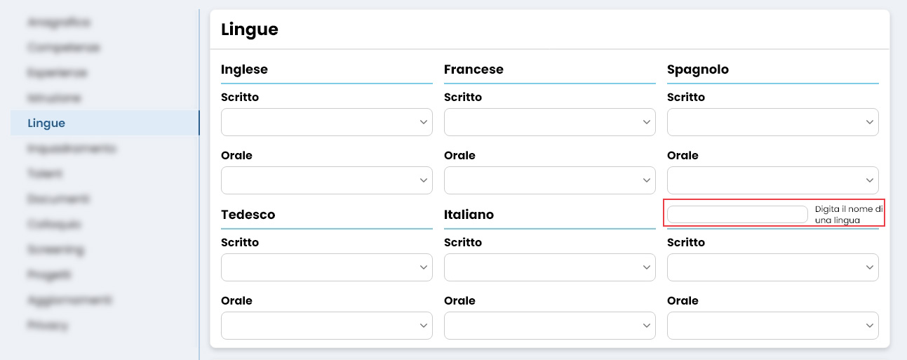 Performa Recruit Scheda Candidato lingue