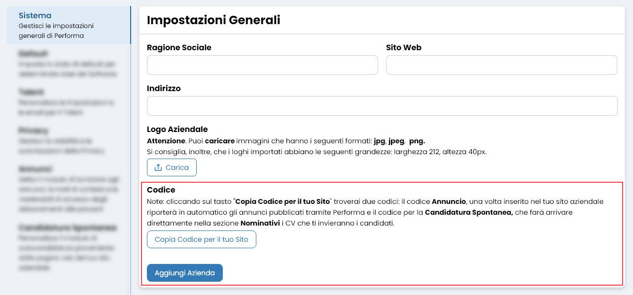 Performa Recruit modulo multi-azienda
