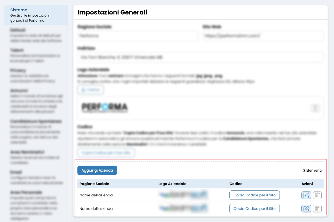 Performa Recruit modulo multi-azienda