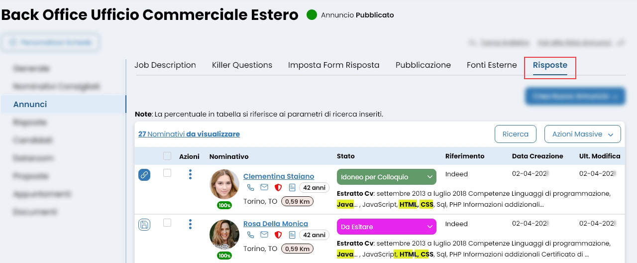 Performa Recruit Progetti risposte ad annuncio