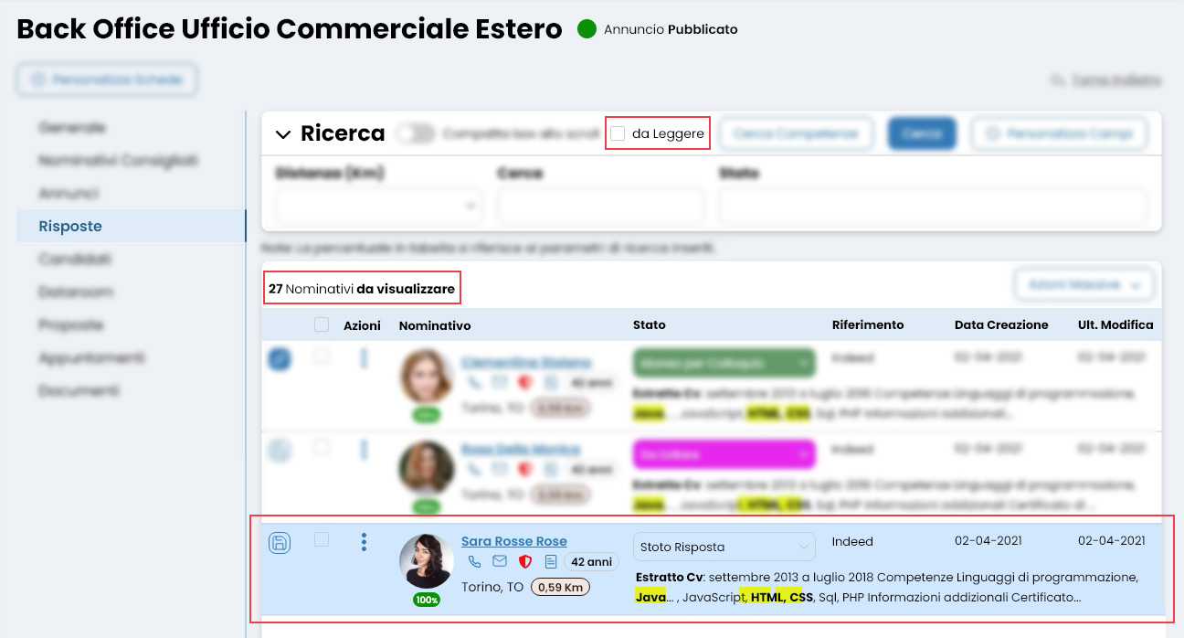 Performa Recruit Progetto visualizza risposte