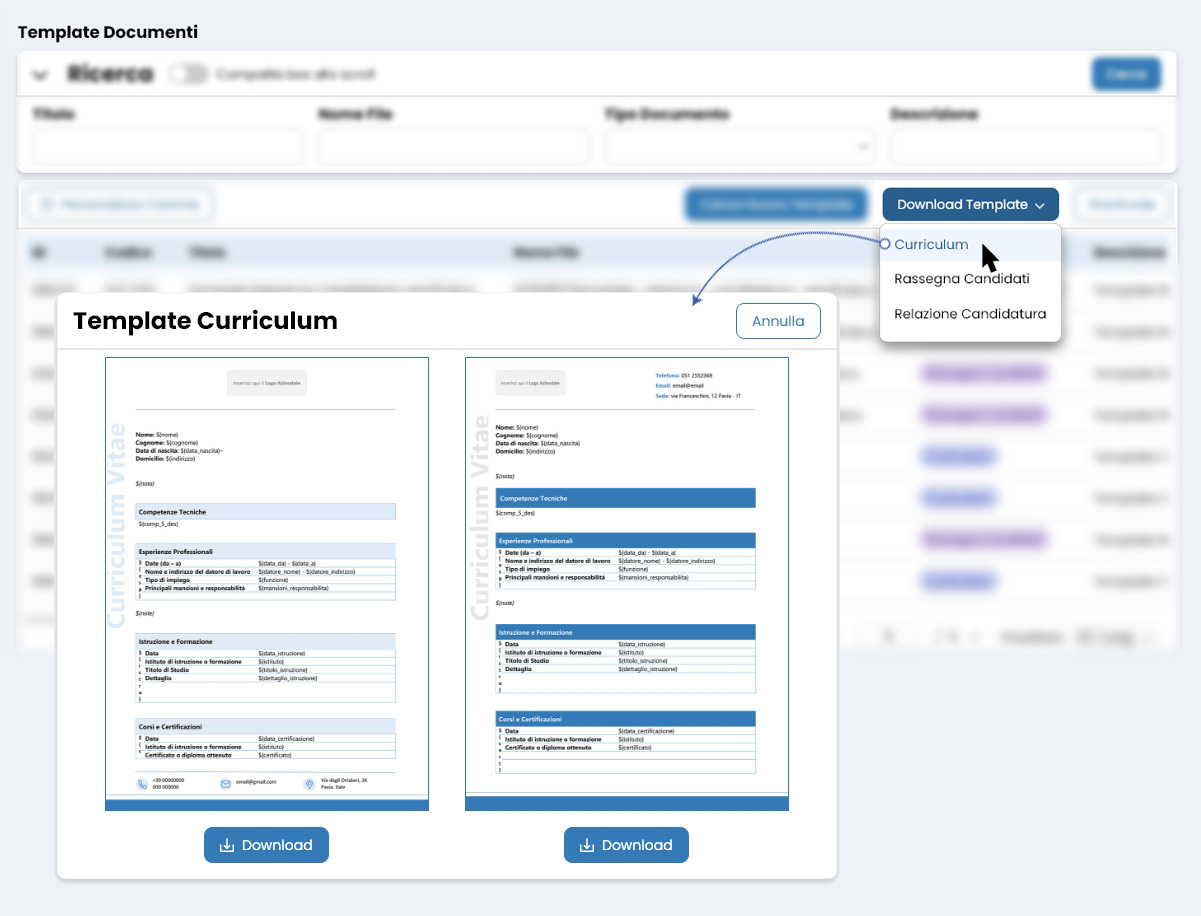 Performa Recruit template documenti